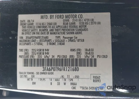 2015 Ford Fusion Se z USA, uszkodzony, nr VIN 3FA6P0T96FR121680